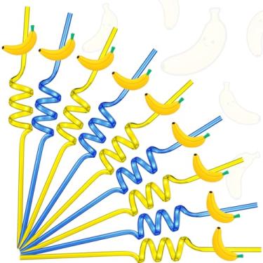 Imagem de Potchen 24 canudos reutilizáveis de banana canudos de plástico para beber lembrancinhas de festa de desenho animado tema de desenho animado suprimentos de aniversário para chá de bebê decorações de