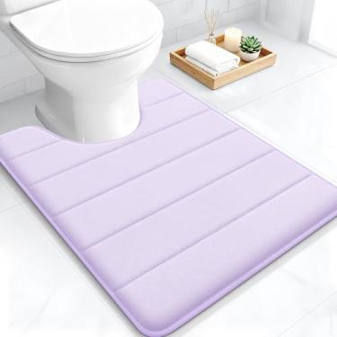 Imagem de OLANLY Tapetes de banheiro listrados de espuma viscoelástica em forma de U 61 x 50, tapetes de banho super macios e absorventes, secagem rápida, tapete de vaso sanitário lavável na máquina, tapete de