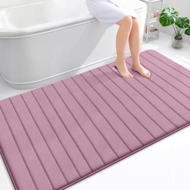 Imagem de OLANLY Tapete de banho listrado de espuma viscoelástica 177 x 116, tapetes de banheiro absorventes super macios, secagem rápida, tapetes de chuveiro laváveis na máquina, tapete de banho, acessórios de