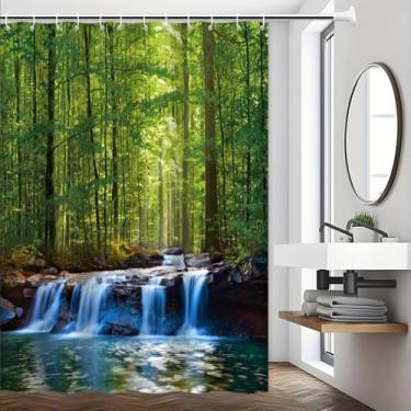 Imagem de 1 cortina de chuveiro Serene Forest Waterfall – Conjunto de cortina de chuveiro com árvores verdes exuberantes para banheiros 31x63in-80x160 cm/LxA