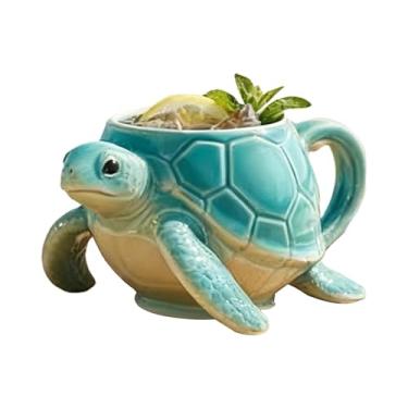 Imagem de Hamosky Caneca de café de cerâmica de tartaruga marinha 3D, utensílios de bebida fofos com tema de mar, canecas fofas de cerâmica com efeito 3D, turquesa e creme, 10 x 9 x 8 cm, novidade para chá e