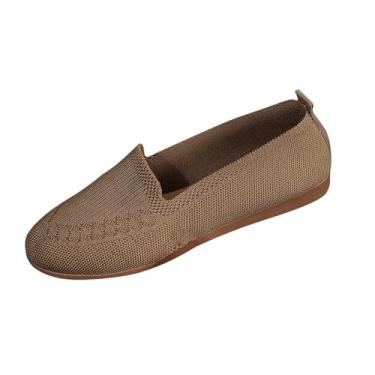 Imagem de Tênis feminino fashion casual primavera e verão de boca rasa, cano baixo, sem cadarço, malha, Marrom, 35