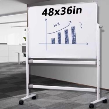 Imagem de Lylunnamsp Quadro apagável a seco, quadro branco magnético portátil com suporte, quadro branco estilo cavalete dupla face com rodas, quadro branco móvel para escritório, sala de aula, casa, 90 * 120