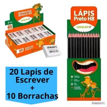 Imagem de Kit 50 Lápis de Escrever Preto + 20 Borracha Escolar Branca N60 Escola