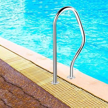 Imagem de KIDYBO 1 corrimão de entrada de piscina à prova de ferrugem, fácil de montar, trilhos de piscina com placa de base de montagem, trilho de entrada de piscina