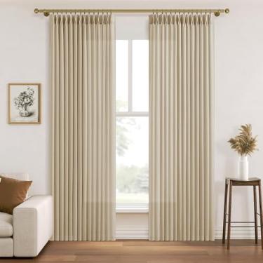 Imagem de Cortinas de linho marfim creme 203 cm de comprimento, conjunto de 2 painéis para sala de estar e quarto, cortinas com abas plissadas nas costas, neutra moderna, decoração de casa de fazenda, cortinas