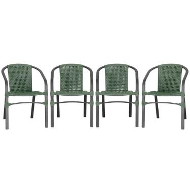 Imagem de 04 Cadeiras Floripa Alumínio Pintura Preta Trama Verde