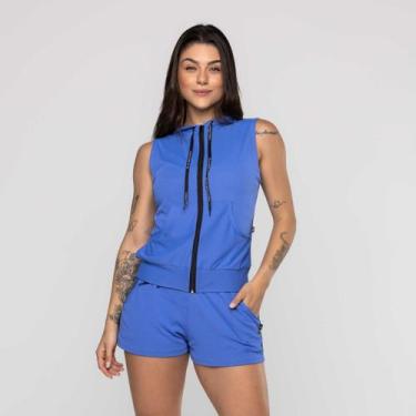 Imagem de Colete Curto Feminino Zíper Capuz e Bolso Poliamida - ORBIS FITNESS