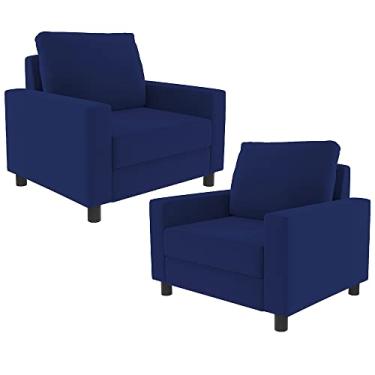 Imagem de Kit 02 Poltronas Decorativas Para Sala De Estar E Recepção Malta L02 Suede Azul Marinho - Lyam Decor