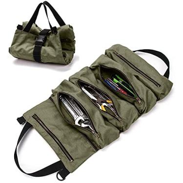 Imagem de Bolsa organizadora multiuso de enrolar, bolsa de enrolar para armazenamento de lona para chave inglesa, motocicleta, carro, chave de fenda, cabos, acampamento, viagem, eletricista, tecnologia, bolsos, conjunto de balde