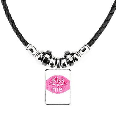 Imagem de DIYthinker Colar Pink Lip Kiss Me Dia dos Namorados Joia Torque Pingente de corda de couro