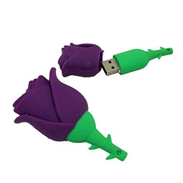 Imagem de Flash Drives USB em forma de rosa de 128 GB, pen drive de memória, pen drives USB Flash Disk Thumb Drive U Disk USB (roxo)