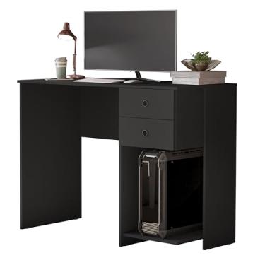 Imagem de Escrivaninha Mesa de Computador com 2 Gavetas e Suporte para CPU/Gabinete - Ideal para Estudo Trabalho e Escritório (Preto)