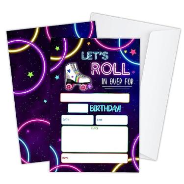 Imagem de haipino Convites de festa de aniversário de patinação com luz neon para crianças, convites de patinação para meninas, meninos, adolescentes, artigos de decoração de lembrancinhas de festa infantil, 20
