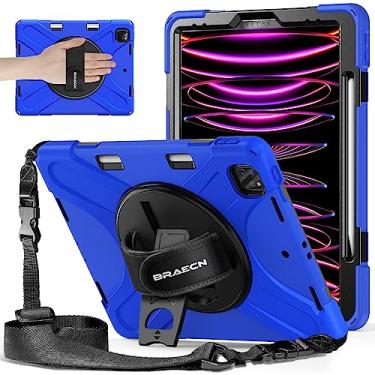 Imagem de BRAECNstock Capa para Apple iPad Air 33.0 cm (M3/M2)/Pro 32.8 cm 6ª/5ª/4ª/3ª geração, capa protetora à prova de choque para iPad Kids com suporte para lápis, [suporte giratório de 360° e alça de mão