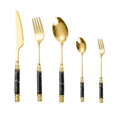 Imagem de Conjunto de talheres modernos para 10, utensílios de mesa criativos de aço inoxidável colorido conjunto de louça de cerâmica com acabamento espelhado, facas, garfos, colher para casa, casamento, chá,