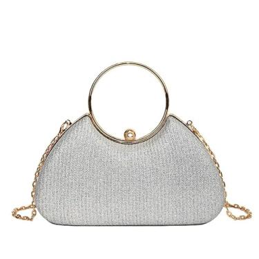 Imagem de JENAGREEN Bolsa de mão feminina para noite, bolsa de mão com strass, brilhante, para noite, formal, casamento, coquetel, festa, casamento, noite, bolsa de mão, C - prata