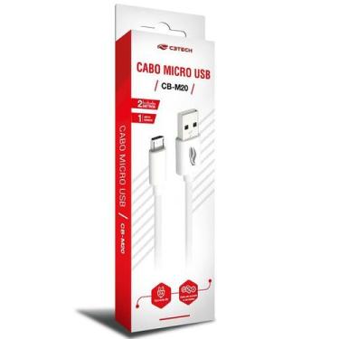 Imagem de Cabo USB X Micro USB 2M 2A CB-M20WH Branco C3 TECH - C3TECH