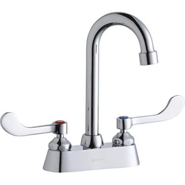 Imagem de Elkay LK406GN04T4 Torneira de deck exposto com bico de pescoço de ganso de 10 cm e alças de lâmina de pulso de 10 cm, cromada