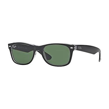 Imagem de Ray-Ban RB2132 New Wayfarer óculos de sol + conjunto de acessórios Vision Group, Preto em transparente/verde cristal (6052), 55 mm