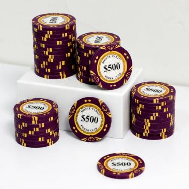 Imagem de JIESITE Fichas de pôquer de argila de 14 gramas Monte Carlo fichas de pôquer de grau de cassino fichas numeradas para Texas Hold'em, Blackjack Poker Games Pacote com 50 peças (G $500)