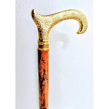 Imagem de Bengala SX Nautical Instruments com alça de latão - Presente acessível de madeira decorativa bengala de caminhada