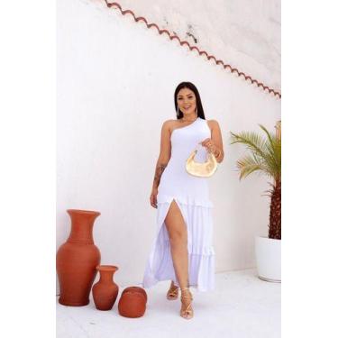 Imagem de Vestido Longo Um Ombro Saia Em Camadas Com Fenda - Luh May, P, Branco