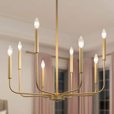 Imagem de LALUZ Luminária lustre de ouro moderno, 8 luzes lustre para sala de jantar para quarto, sala de estar, cozinha, hall de entrada, entrada