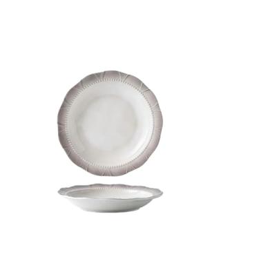 Imagem de Pratos domésticos de renda francesa, tigelas de arroz, pratos quadrados ocidentais, tigelas de sopa de peixe, utensílios de mesa de cerâmica - disco de renda de 20 cm - mudança gradual cinza
