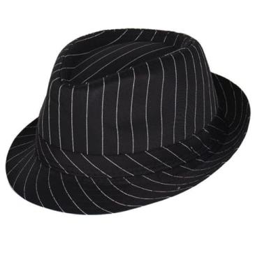 Imagem de Soffpjy 1920s Men Fedora Hat Accessories 20s Men Gangster costume Short Brim Summer Beach Sun Hat (Black stripe, 58cm)