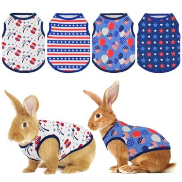Imagem de Vehomy Roupas para animais pequenos de 4 de julho – Pacote com 4 camisetas de coelho do Dia da Independência Bandeira dos EUA Roupa de animal pequeno colete para furões, porquinhos-da-índia