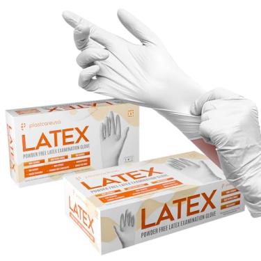 Imagem de PlastCare USA 100 Luvas de Exame Grandes de Látex Brancas - Sem Pó, Descartáveis, Não Estéreis, Pega Texturizada para Maior Sensibilidade E Controle