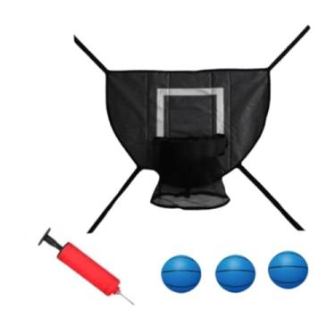 Imagem de kowaku Conjunto de cesta de basquete com trampolim, 3 mini bolas e 1 bomba, fácil de montar, gol de basquete macio para crianças e adultos, Bola Azul