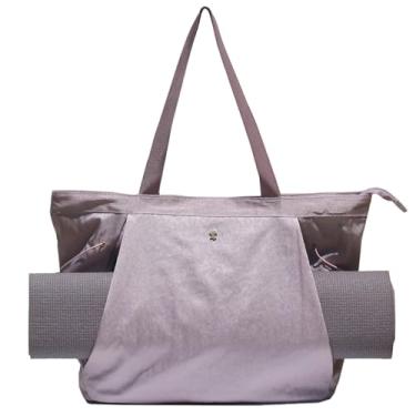 Imagem de ESVAN Bolsa de ioga para mulheres, bolsa de ombro com cordão para escritório, treino, viagem, pilates, academia e praia (nylon roxo claro)