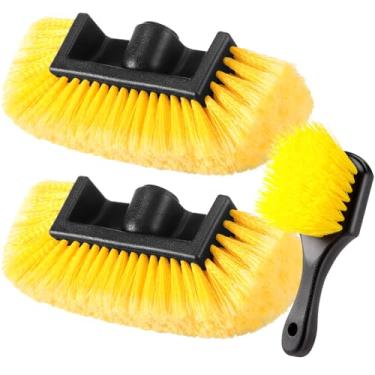 Imagem de Vesici 2 peças de cabeça de escova de lavagem de carro de 25 cm com fluxo de cerdas macias para limpeza de carro com 1 escova de roda de cerdas rígidas para carro, barco, trailer, fachadas de casas,