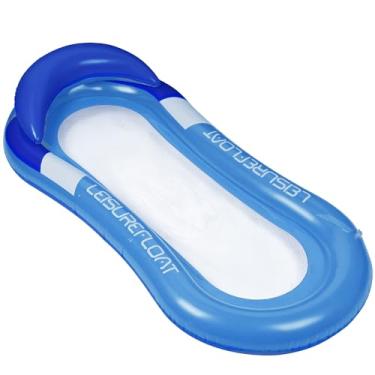 Imagem de Boias de piscina para adultos, 152,4 cm x 76,2 cm Foats de piscina com flutuadores de apoio de cabeça para adultos, espreguiçadeiras de piscina flutuantes para piscina, lago para adultos (azul)