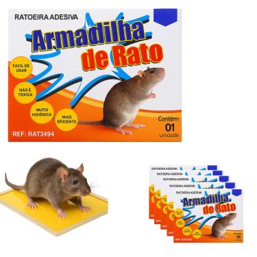 Imagem de Kit 5 Ratoeira Adesiva Cola Rato Armadilha Pega Mata Gruda Rato