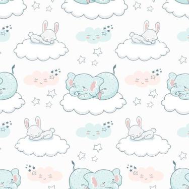 Imagem de Papel de Parede Elefante e Coelho Quarto de Bebê 57x270cm - Quartinhos