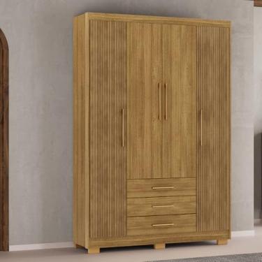 Imagem de Guarda Roupa Solteiro Linna 150cm 4 Portas de Bater 3 Gavetas Nature G98 - Gran Belo