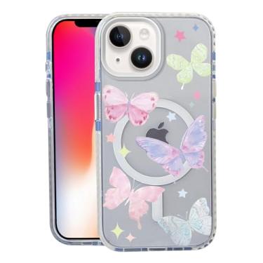Imagem de Capa borboleta colorida para iPhone 13, compatível com MagSafe, capa fosca macia e fina, à prova de choque, antiimpressões digitais, antiamarelamento, antiarranhões, capa magnética para Apple