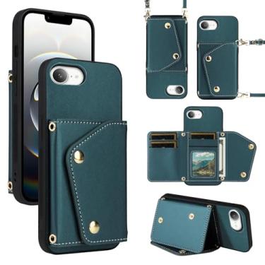 Imagem de Dibosom Capa de celular compatível com iPhone SE4 2024 com 5 compartimentos para cartões, fina e fina e alça de ombro, suporte de cartão de crédito de couro PU, acessórios para celular para iPhone SE4