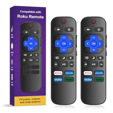 Imagem de Controle remoto universal para TV Roku (pacote com 2) – Substituição para TVs TCL/Hisense/Sharp/Onn/Insignia Roku, com botões de atalho para Netflix/Prime Video/Hulu/VUDU