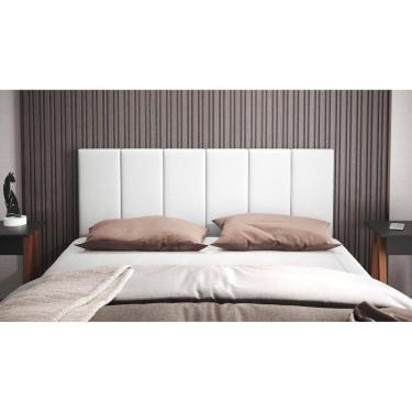 Imagem de Cabeceira casal Laura 1,40 Almofadada Corino Branco