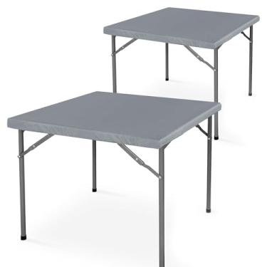 Imagem de LUSHVIDA 2 pacotes de toalha de mesa de vinil com forro de flanela 122 x 122 cm - capa de mesa de piquenique de plástico impermeável para toalha de mesa quadrada dobrável com cantos elásticos, cinza