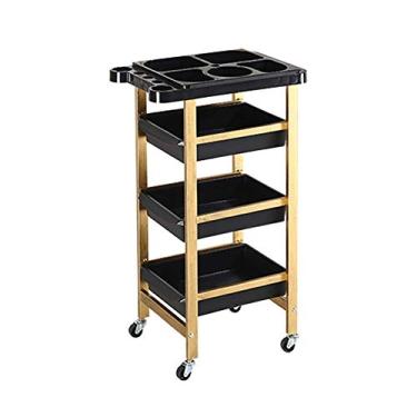 Imagem de LMJYU Carrinho de servir para salão de beleza com 3 gavetas; suporte para eletrodomésticos, carrinho de cabeleireiro com roda, carrinho utilitário de tatuagem de spa, capacidade de 20 kg, dourado, 5
