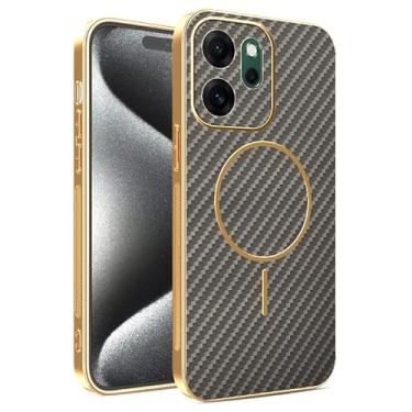 Imagem de Kainevy Capa de telefone para Oppo Reno 14F 5G compatível com capa de silicone MagSafe textura de fibra de carbono 3D, fina para Oppo Reno 14F, à prova de choque, antiarranhões e impressões digitais