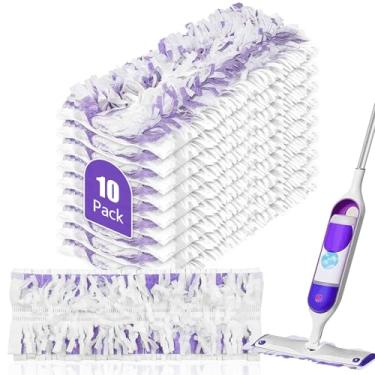 Imagem de Pacote com 10 refis de esfregão descartáveis para esfregões de madeira e multisuperfícies Swiffer PowerMop, substituição de almofadas de limpeza de spray para limpeza de piso (roxo sem alça)
