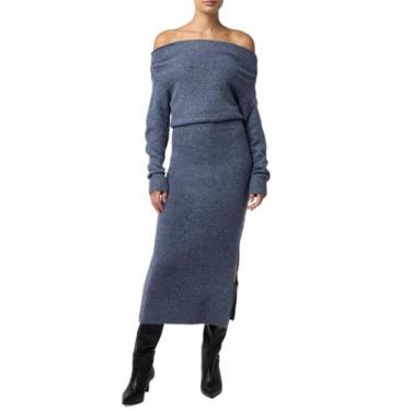 Imagem de Lulus Vestido feminino Bernie tomara que caia midi suéter, Azul mesclado mesclado, P