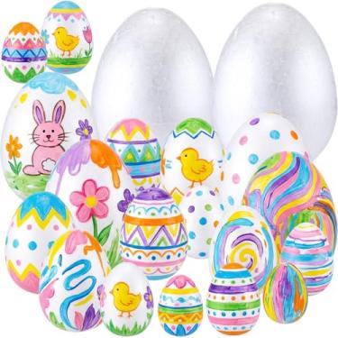 Imagem de 20 peças de 6 tamanhos de espuma para artesanato ovo de páscoa, espuma de ovo, branco, isopor, ovo de páscoa, ovo suave, ovo, de poliestireno, natural, bola de ovo feita à mão para pintura, decoração de artesanato