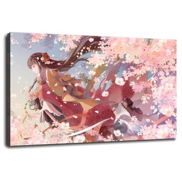 Imagem de Anime Girls Wall Art Flowers Canvas Prints Pôster de primavera para casa conjunto de 1 decorações com moldura 30,48 cm x 20,32 cm